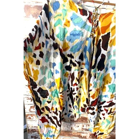 Anthropologie Printed Stappy Beaded Neck Tie Oversized Beach Mini Coverup Dress - Picture 8 of 14